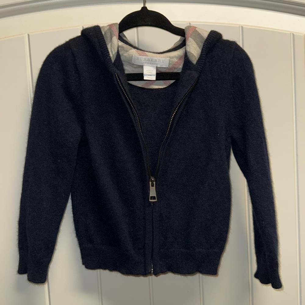 Burberry cashmere navy zip up hooded jacket